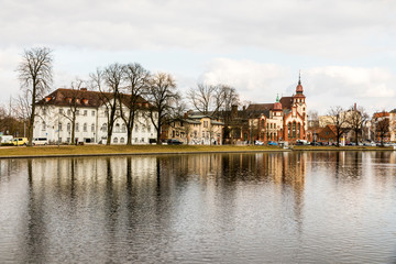 Fototapeta na wymiar Schwerin, Germany. Views of the Pfaffenteich, a pond lake in the middle of the city