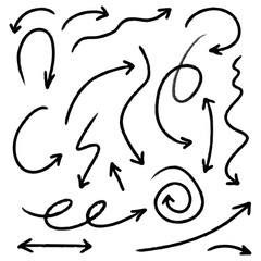Hand drawn arrows set, different directions symbols.