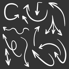 Hand drawn arrows set, different directions symbols.