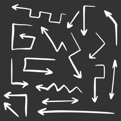 Hand drawn arrows set, different directions symbols.