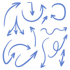 Hand drawn arrows set, different directions symbols.