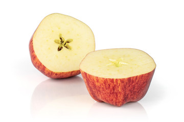 Group of two halves of fresh apple red delicious isolated on white background