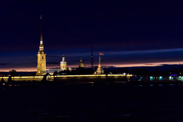 Night view of Peter and Paul fortress in St. Petersburg, Russia