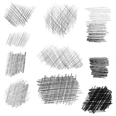 Hand drawn pencil texture set, different shapes.