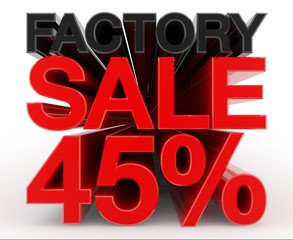 FACTORY SALE 45 % word on white background illustration 3D rendering