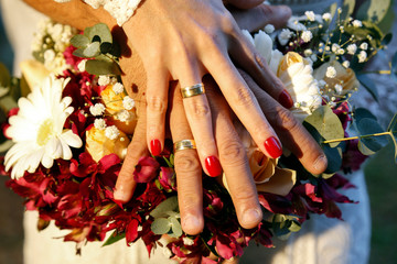 Bride and Groom Hands and Wedding Rings - Wedding Rings