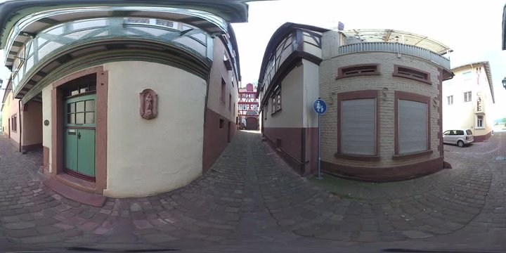 Enge Altstadtgassen in Miltenberg am Main, Bayern, Franken, Spessart, Kugelpanorama, VR360, VR, 360 VR, 360-Grad-Video