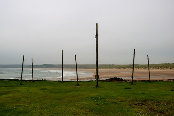 Fishing Net Drying Poles at a Coastal Fishing Village