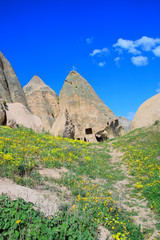 Mountain path to the abandoned cave dwellings in Cappadocia.
