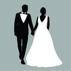 silhouette of bride and groom