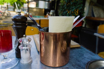 terrace table setup for lunch in the summer sun