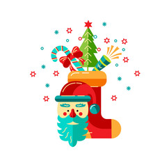 Merry Christmas and Happy New Year card vector illustration. Design element isolated on white background. Great for flyer, decoration, postcard, banner, poster. Flat and line style design.