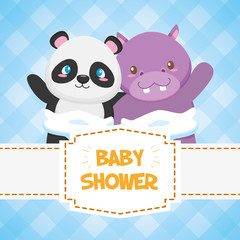 hippo and panda toy baby shower card
