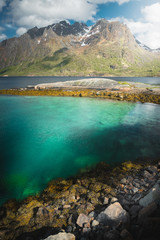Turquoise sea in Lofoten Islands. Norway