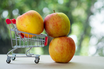 Fresh apple red on shopping cart