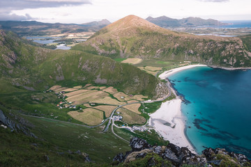aerial view of beach and turquoise water
