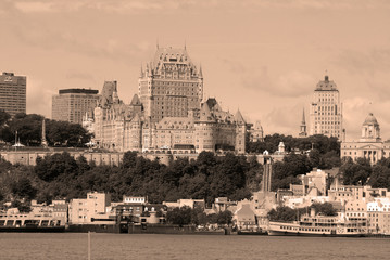 View of old Quebec and the Château Frontenac, Quebec, Canada. It was designated a National...