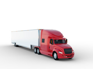 White Background Red Truck Isolated - 3D Rendering