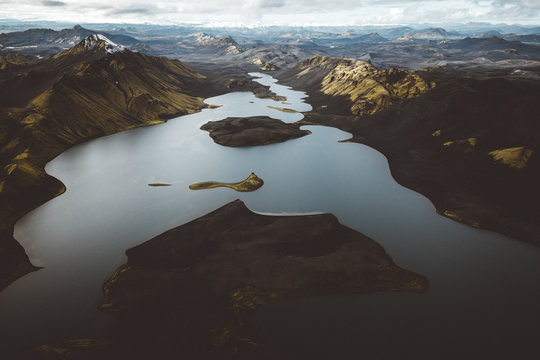 Aerial views of into the Distance in Landmannalaugar, Iceland.