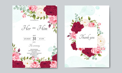 beautiful wedding invitation card  template with floral leaves