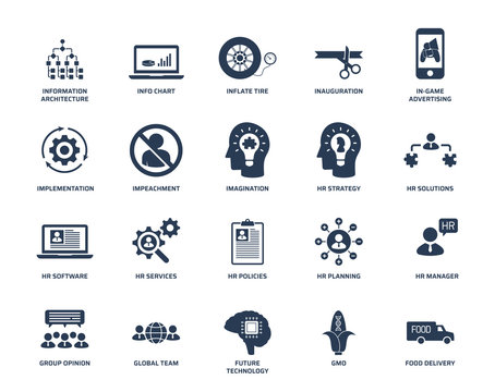 Collection of 20 general icons such as information architecture, info chart, global team, gmo, group opinion line icons with stroke, vector illustration of trendy icon set.