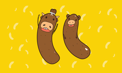 cow hot dog happy character illustration design on yellow background