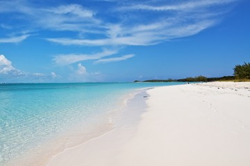 Tropical White sand beach and clear and transparent turquoise water, Exuma island, Bahamas 