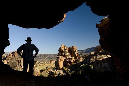 Man, silhouette, rock formations, Cederberg mountains, Western Cape, South Africa, Africa