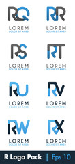 R logo pack, RQ Logo set. Modern flat design concept for Landing page website, mobile apps ui ux, banner poster, flyer brochure, web print document. Vector EPS 10