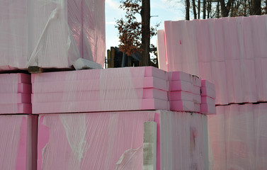 thermal insulation plates stored at construction site