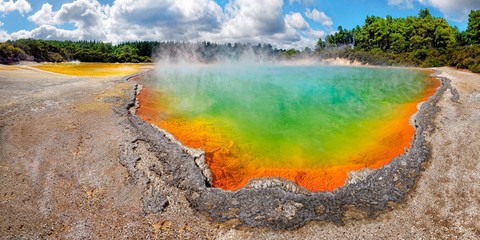 Champagne Pool, hot spring glowing in multiple colors, Waiotapu, Rotoua, Waikato Region, New Zealand, Oceania