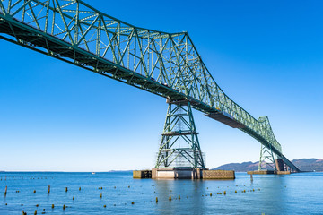 A section of the Astoria-Megler Bridge, a steel cantilever through truss bridge in the United States between Astoria, Oregon, and Point Ellice near Megler, Washington, over the Columbia River.