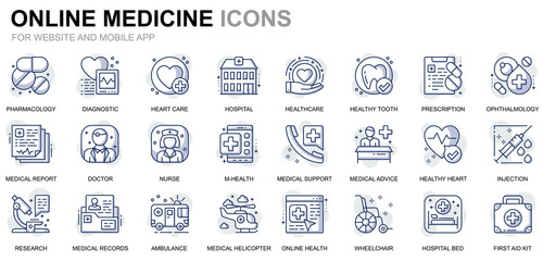 Simple Set Healthcare and Medical Line Icons for Website and Mobile Apps. Contains such Icons as Ambulance, First Aid, Research, Hospital. Conceptual color line icon. Vector pictogram pack.