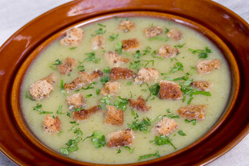 vegetable cream soup with croutons
