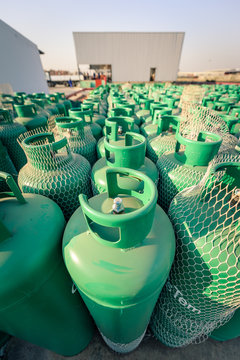 Close view of gas cylinders