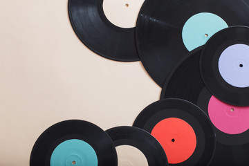 Music records on paper background. Retro music concept
