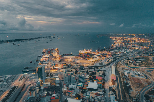 Long exposure of cityscape at night, Luanda, Angola