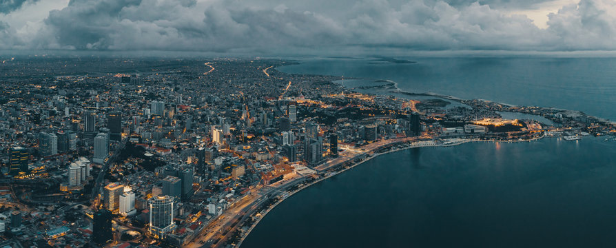 Panoramic view of the city in evening
