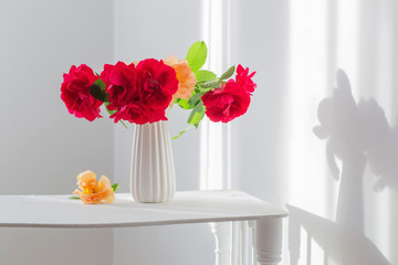 roses in vase on white interior