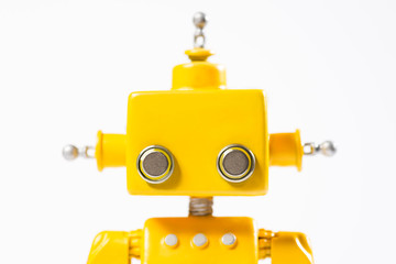 Retouched version of Portrait of a Cute, yellow, handmade robot.