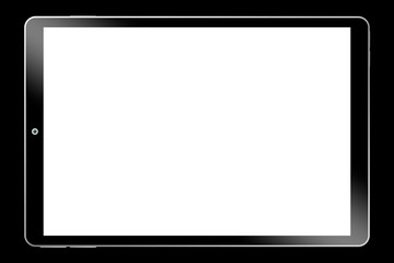 3D brandless tablet with empty screen isolated on black background