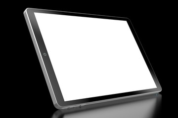 3D brandless tablet with empty screen isolated on black background