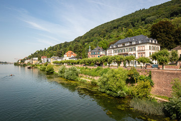 Fototapeta na wymiar Panorama View of Neckar Riverside with Old Buildings