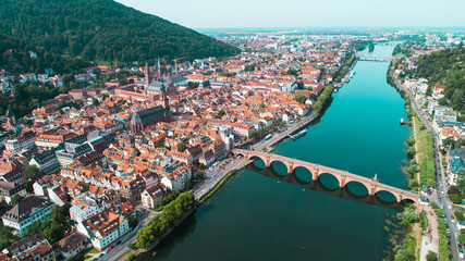 Obraz premium Aerial Capture of Heidelberg Old Town with Neckar River and Old Bridge or Karl Theodor Bridge