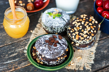 different types Brownie Cookies and table setting Sweet biscuits.