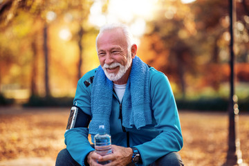 Elderly man resting after excercise