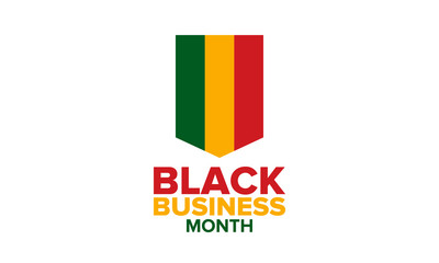Black Business Month in August. Celebrated annual in United States. Support African American community. Black-owned businesses campaign. Poster, greeting card, banner, background. Vector illustration