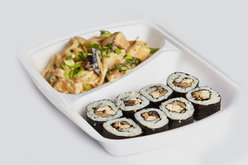 Colorful set of japanese sushi maki rolls with salmon, tuna and stock photo