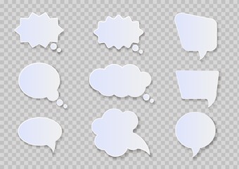 White paper cut speech bubbles on transparent background.