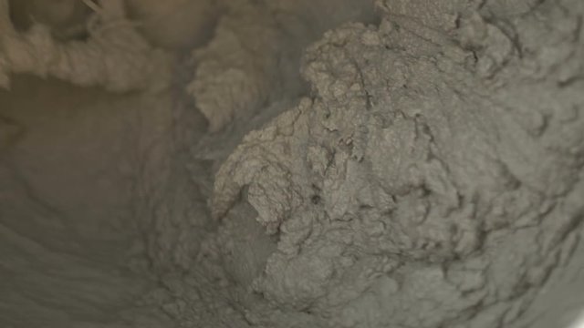Mix Of Wet Cement Concrete In Mobile Mixer Close Up